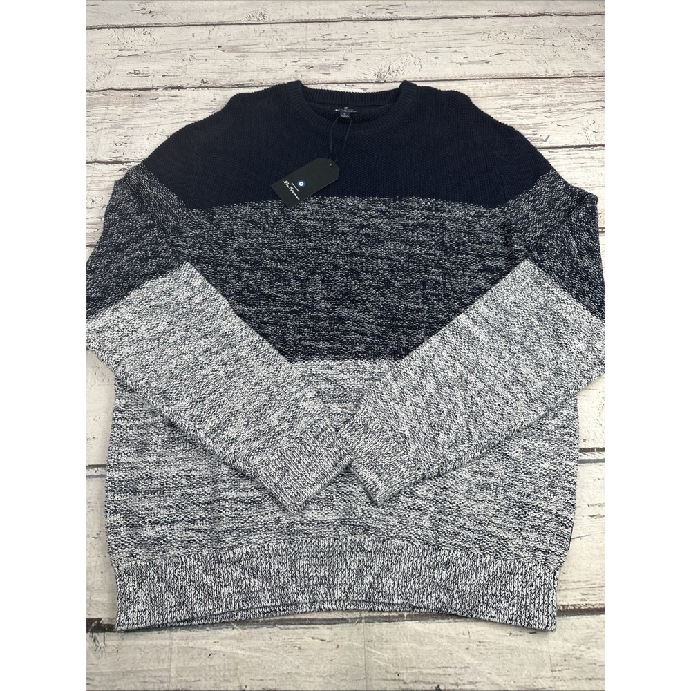 New Ben Sherman Sweater Mens XL Navy Blazer Blue & White Color Block Waffle Knit